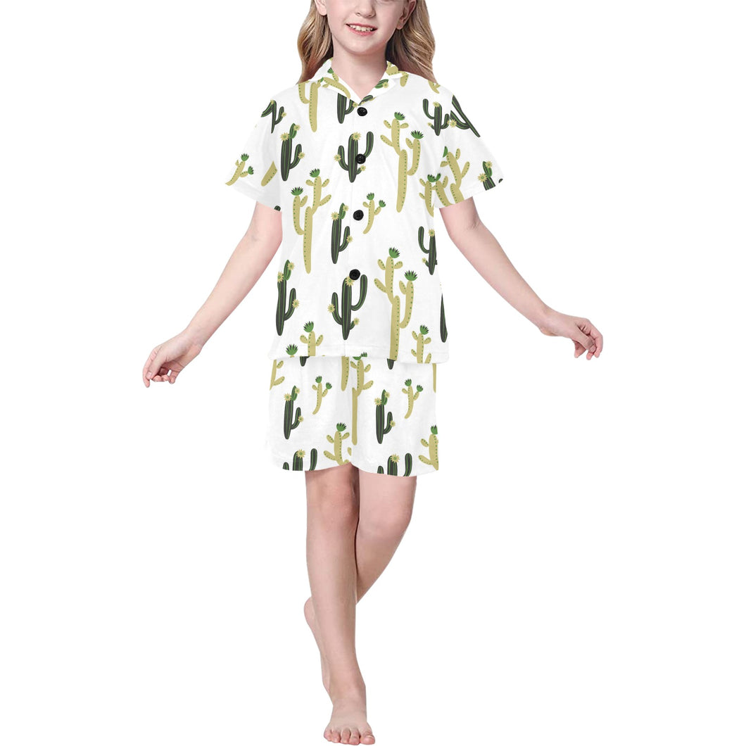 Cute cactus pattern Kids' Boys' Girls' V-Neck Short Pajama Set