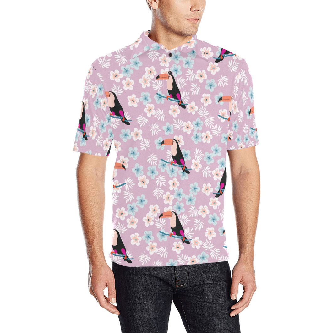 Beautiful toucan flower leaves Men's All Over Print Polo Shirt