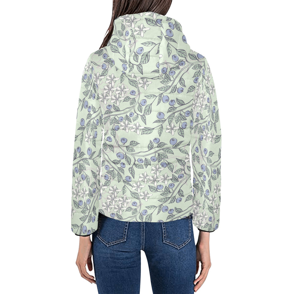 hand drawn blueberry pattern Women's Padded Hooded Jacket