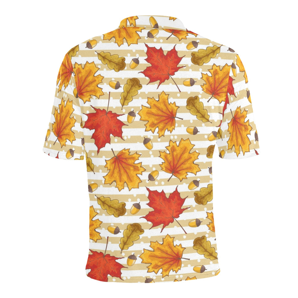 Maple leaf oak leaf acorns beige striped backgroun Men's All Over Print Polo Shirt