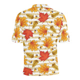 Maple leaf oak leaf acorns beige striped backgroun Men's All Over Print Polo Shirt