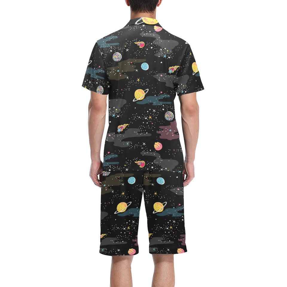 space pattern Men's V-Neck Short Pajama Set