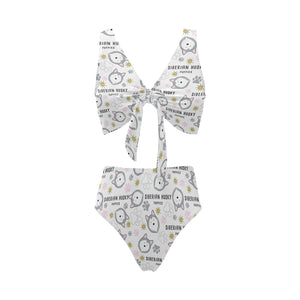 Siberian Husky design pattern Chest Bowknot High Waisted Bikini Swimsuit
