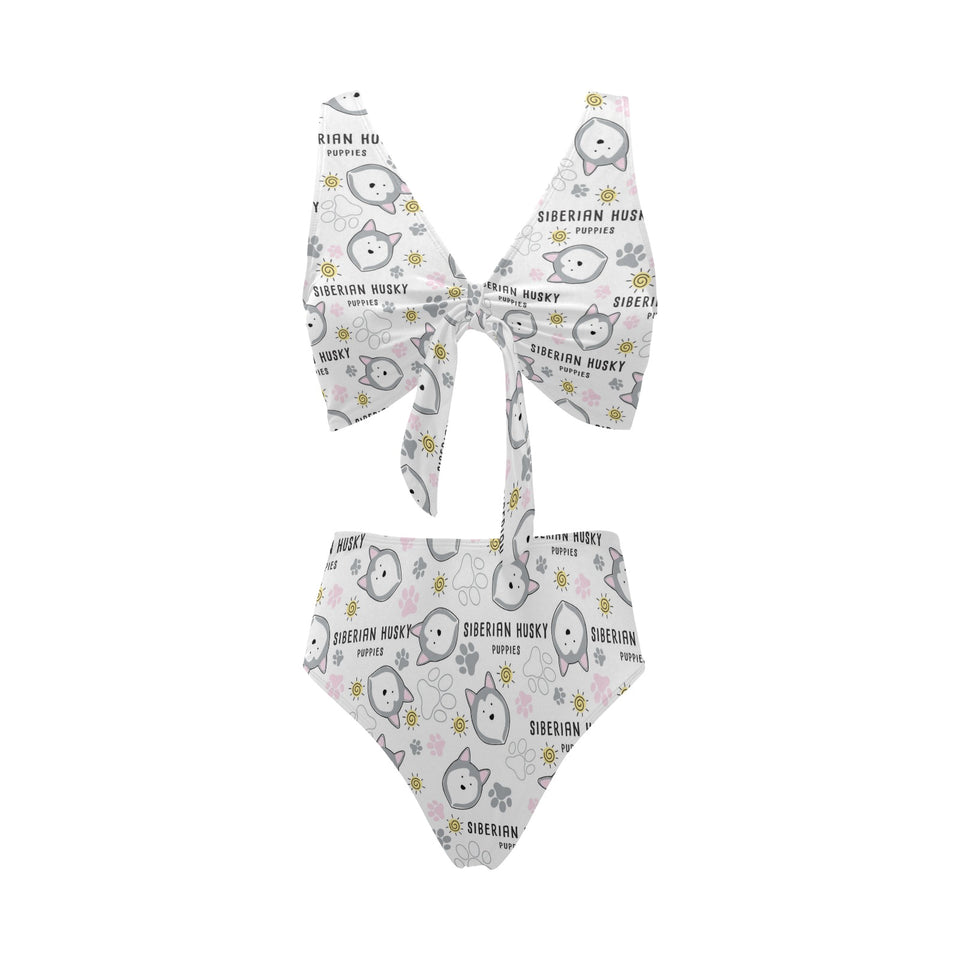 Siberian Husky design pattern Chest Bowknot High Waisted Bikini Swimsuit