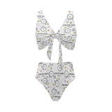 Siberian Husky design pattern Chest Bowknot High Waisted Bikini Swimsuit