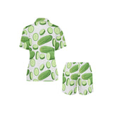 cucumber whole slices pattern Women's V-Neck Short Pajama Set