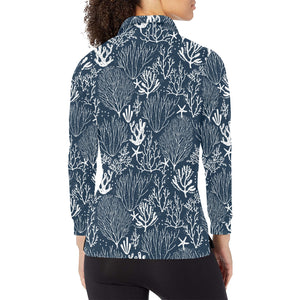 Coral Reef Pattern Print Design 05 Women's Long Sleeve Polo Shirt