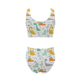 Cute funny kids dinosaurs pattern Chest Bowknot High Waisted Bikini Swimsuit