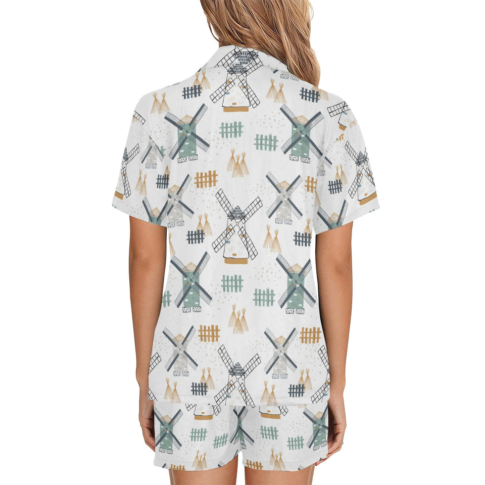 windmill pattern Women's V-Neck Short Pajama Set