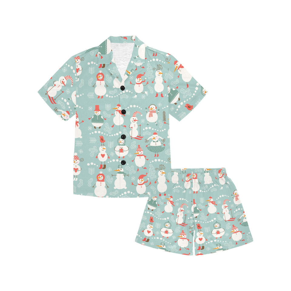 Cute snowman pattern Kids' Boys' Girls' V-Neck Short Pajama Set