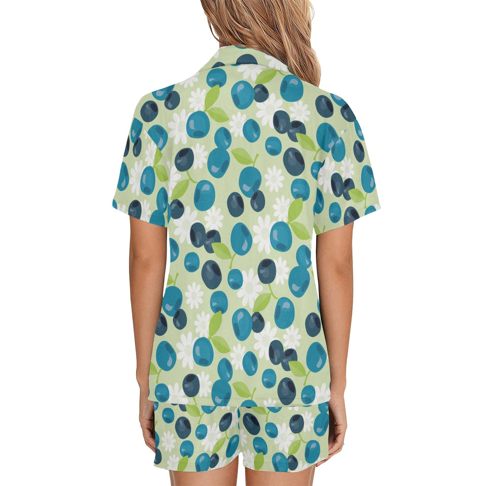 blueberry flower pattern Women's V-Neck Short Pajama Set