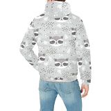 Cute raccoons leaves dot Men's Padded Hooded Jacket