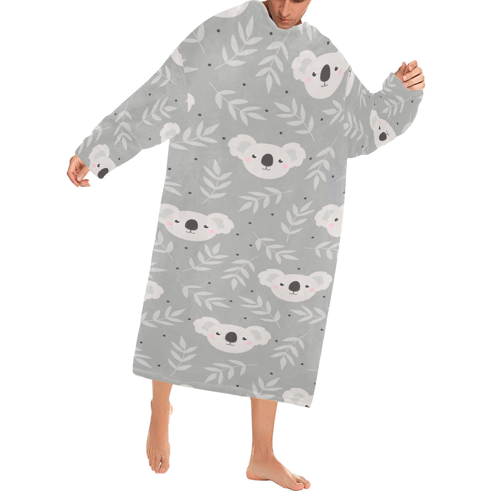 Cute koala leaves pattern Blanket Robe with Sleeves