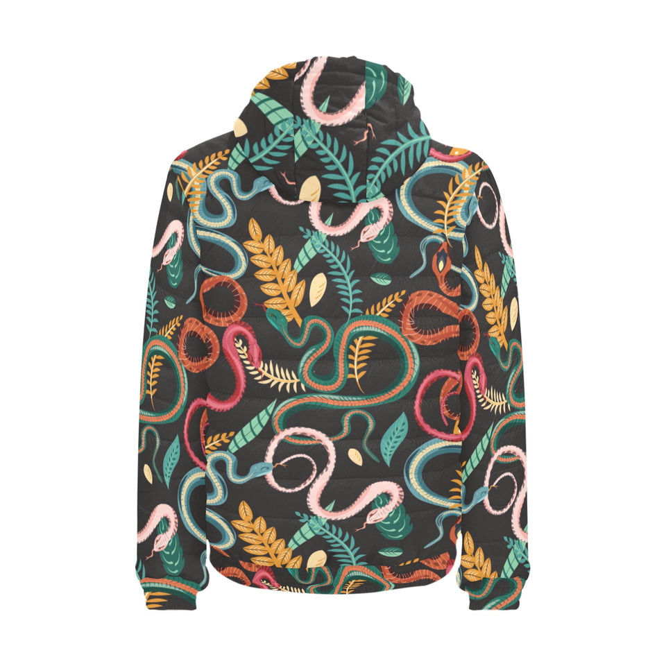 Colorful snake plant pattern Men's Padded Hooded Jacket