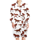 Horses running pattern background Men's Long Sleeve Belted Night Robe