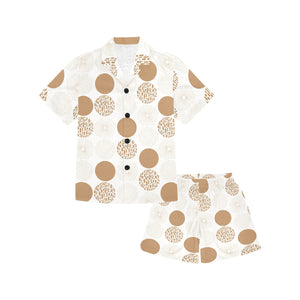 Gold Texture mushroom pattern Kids' Boys' Girls' V-Neck Short Pajama Set