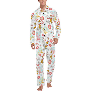 Maneki neko cat fan sakura Men's Long Pajama Set