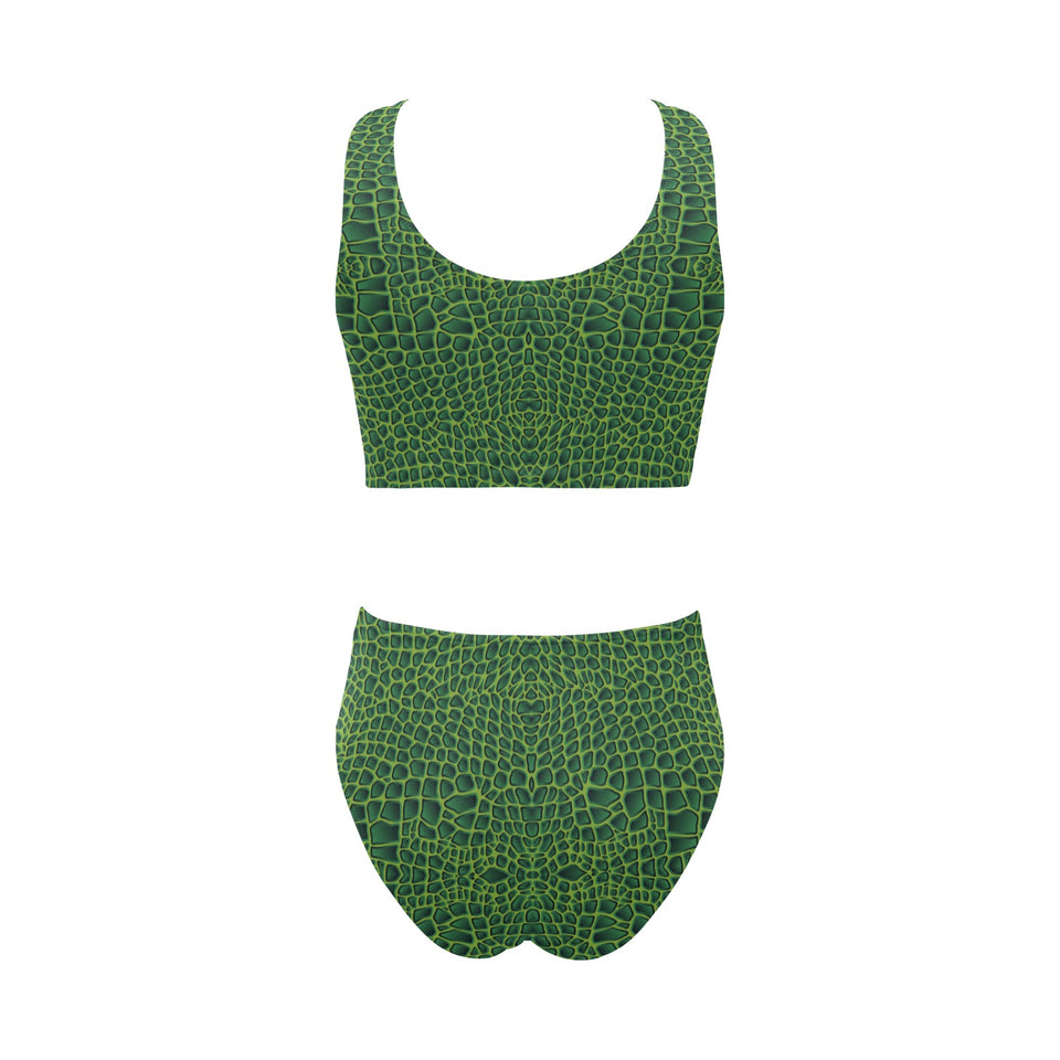 Crocodile Skin Printed Chest Bowknot High Waisted Bikini Swimsuit