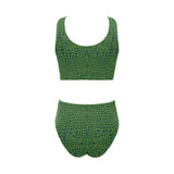 Crocodile Skin Printed Chest Bowknot High Waisted Bikini Swimsuit