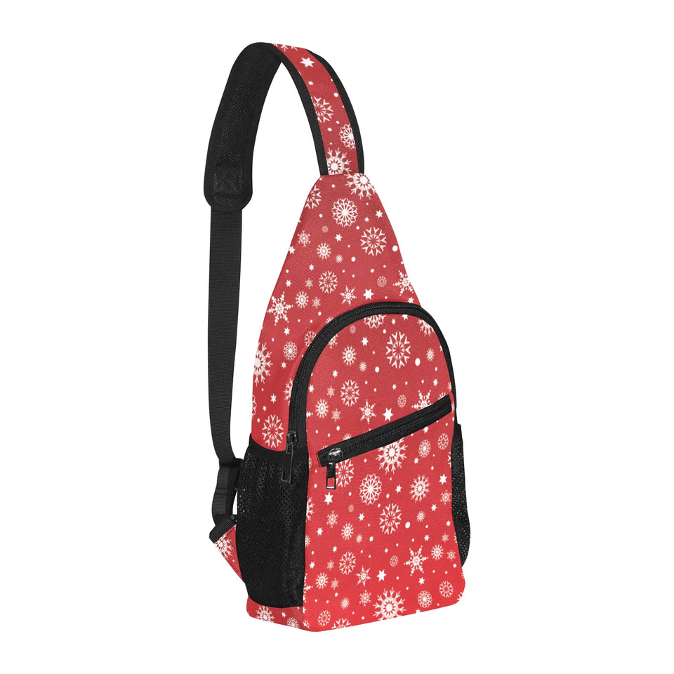Snowflake pattern red background All Over Print Chest Bag