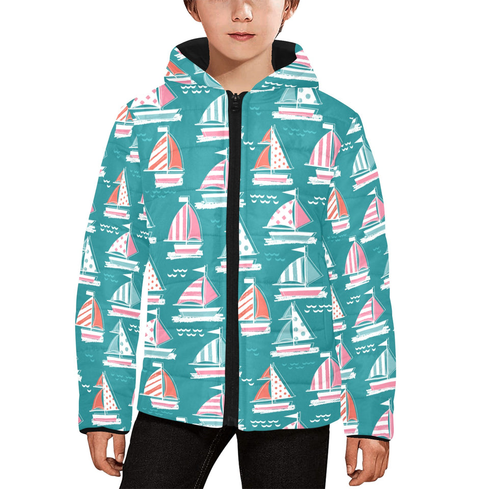 Cute sailboat pattern Kids' Boys' Girls' Padded Hooded Jacket