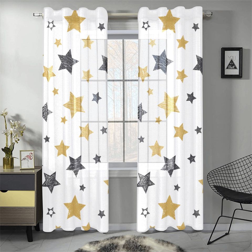 hand drawn gold black star pattern Gauze Curtain