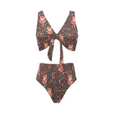 fox leaves mushroom pattern Chest Bowknot High Waisted Bikini Swimsuit