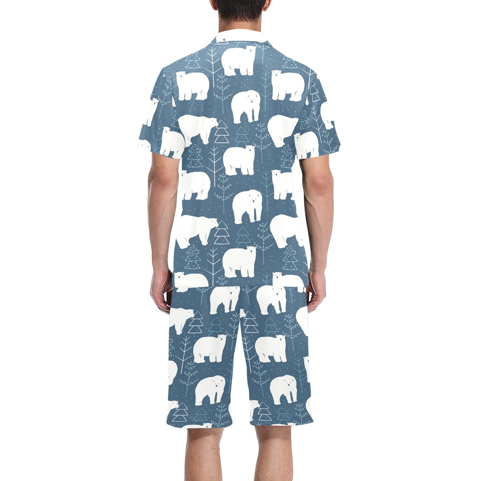 polar bear mother her child pattern Men's V-Neck Short Pajama Set