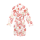 Lips Pattern Print Design 04 Women's Long Sleeve Belted Night Robe