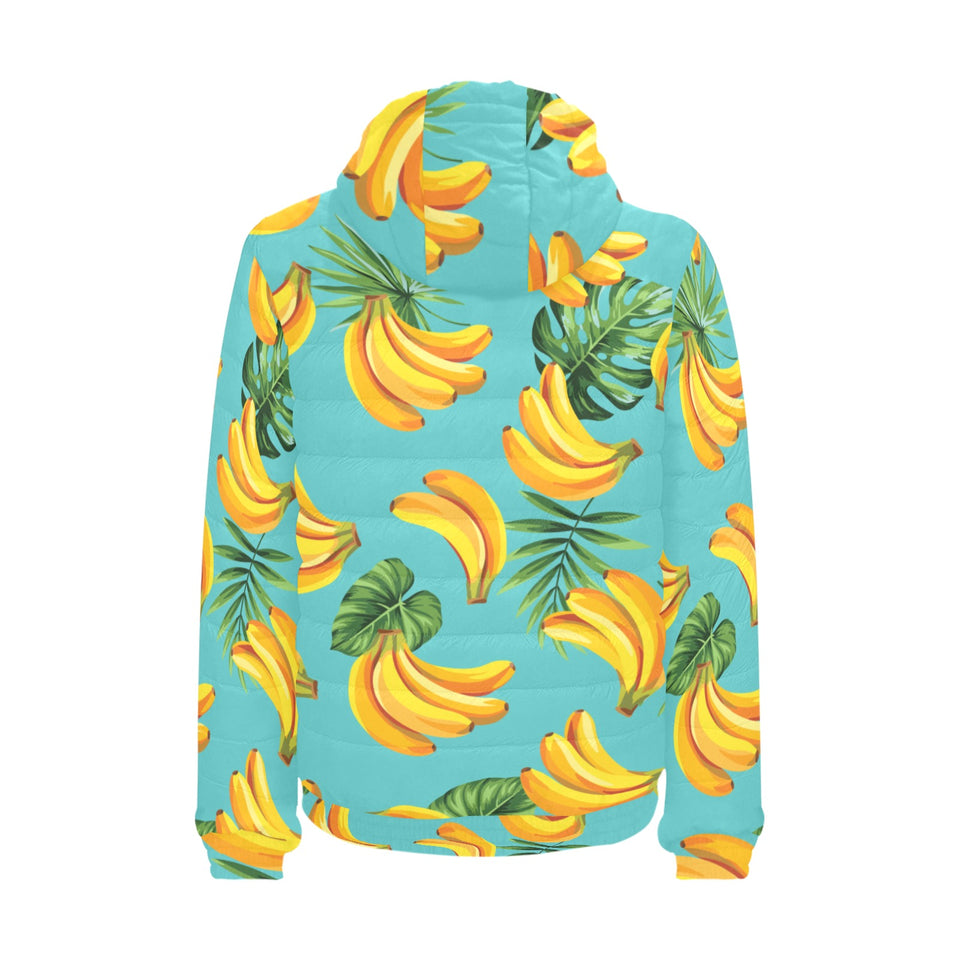 Banana Palm Leaves pattern background Men's Padded Hooded Jacket
