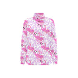 Pink flamingo flower pattern Women's Long Sleeve Polo Shirt