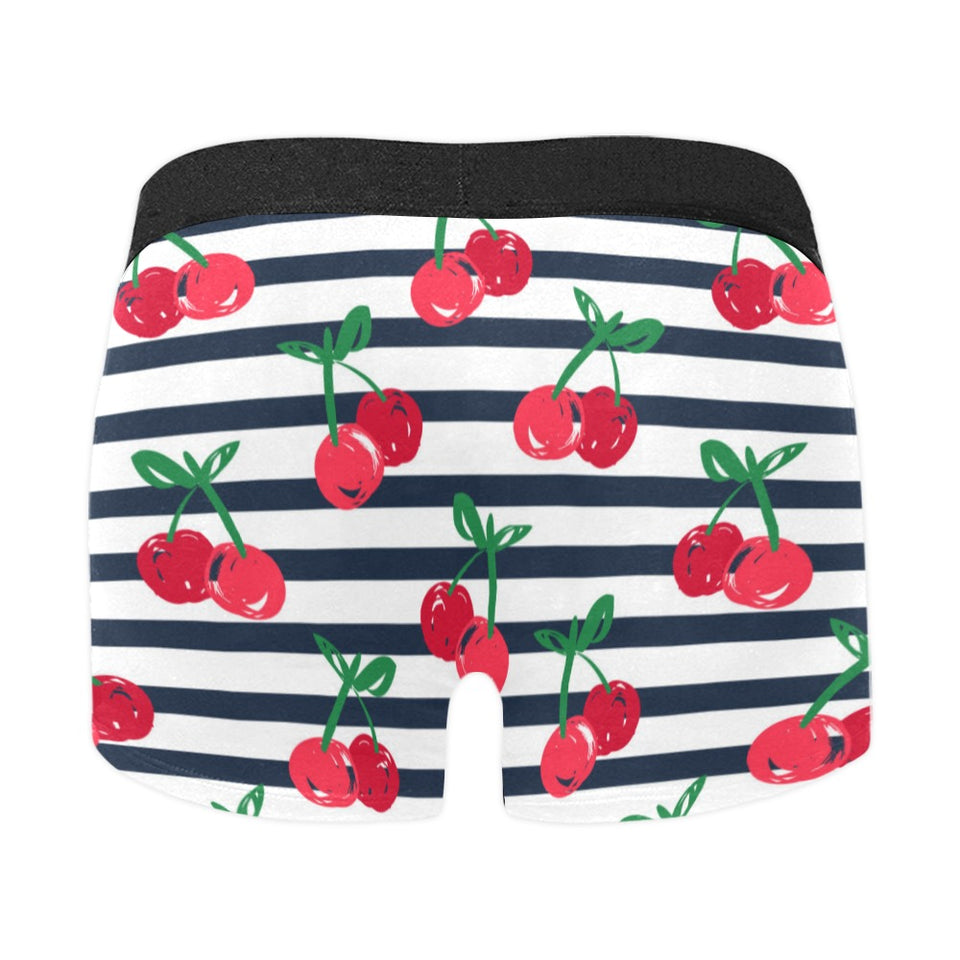 Hand drawn cherry pattern striped background Men's All Over Print Boxer Briefs Men's Underwear