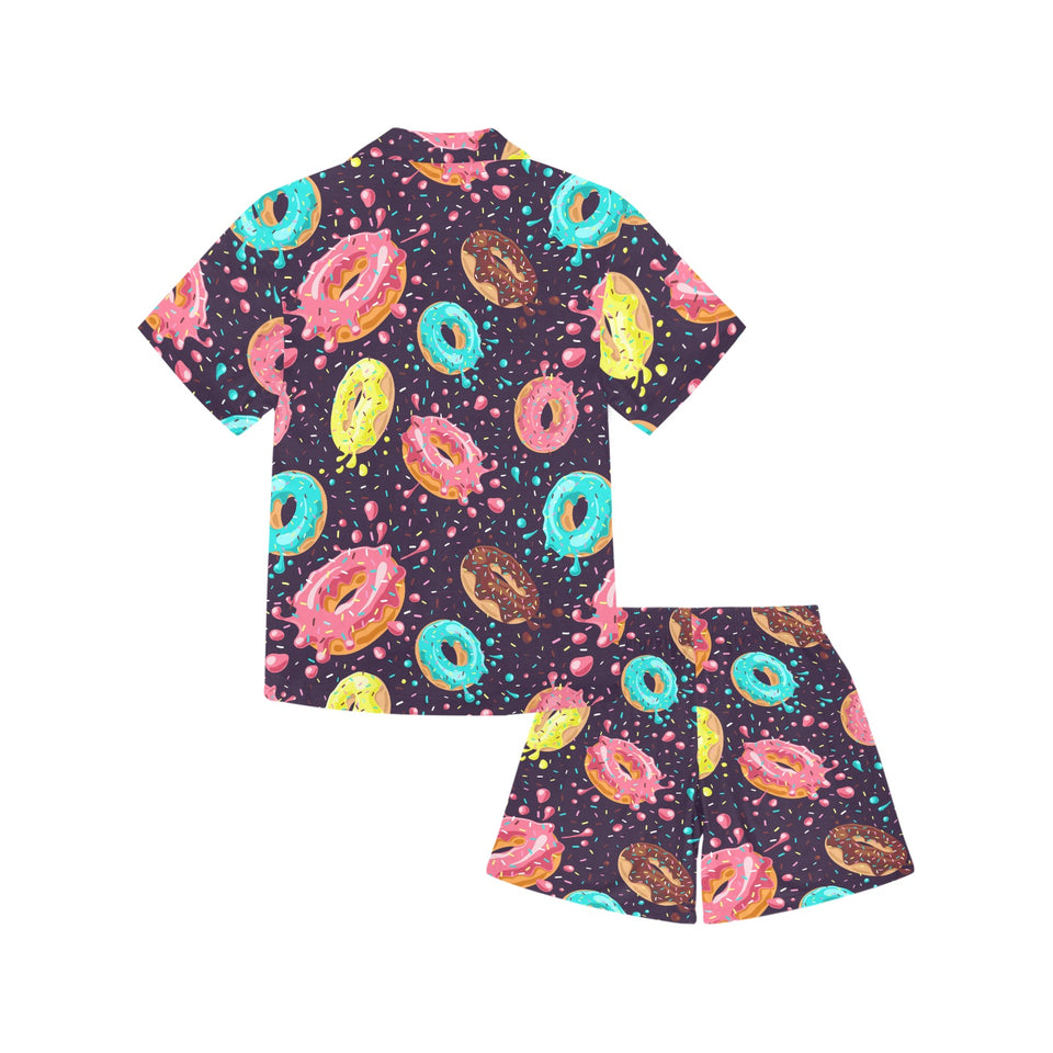 Colorful donut glaze pattern Kids' Boys' Girls' V-Neck Short Pajama Set