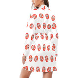 Daruma japanese wooden doll pattern Women's Long Sleeve Belted Night Robe