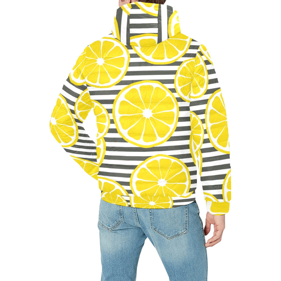 slice of lemon design pattern Men's Padded Hooded Jacket