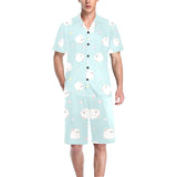White cute hamsters heart pattern Men's V-Neck Short Pajama Set