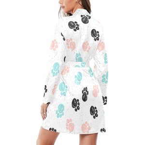 Dog Paws Pattern Print Design 04 Women's Long Sleeve Belted Night Robe