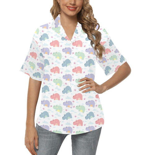 Hippopotamus Pattern Print Design 03 Women's All Over Print Hawaiian Shirt