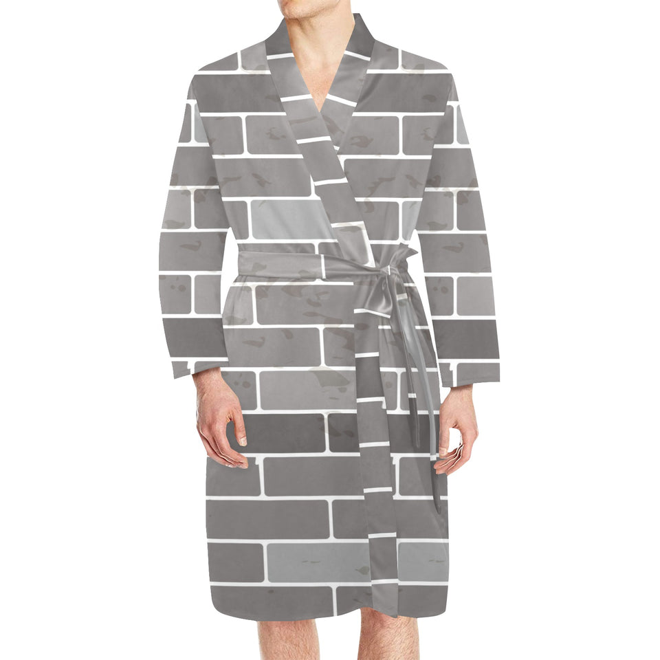 Brick Printed Pattern Print Design 05 Men's Long Sleeve Belted Night Robe