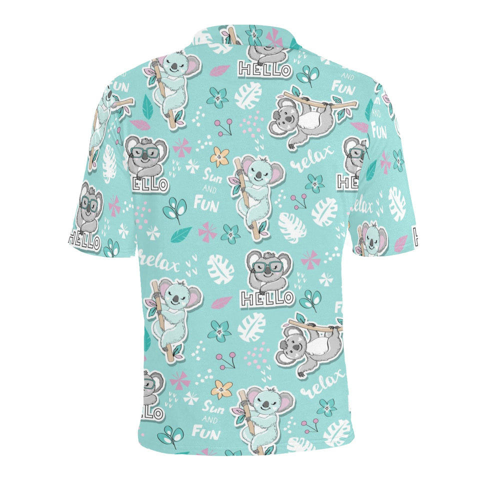 Cute koalas blue background pattern Men's All Over Print Polo Shirt