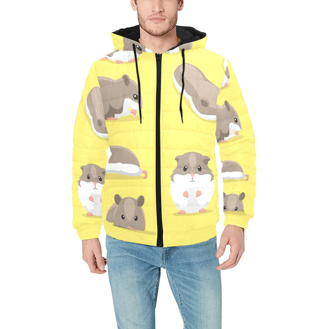 Cute Hamster pattern Men's Padded Hooded Jacket