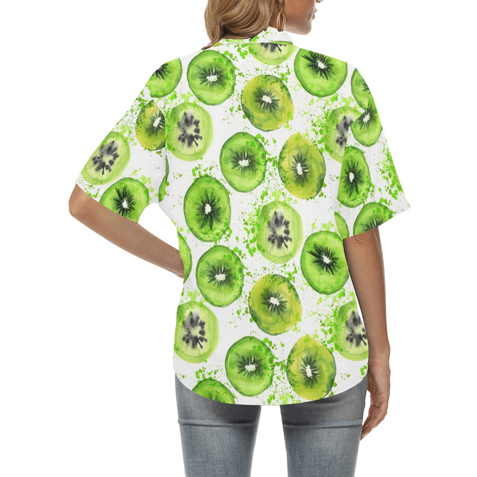 Watercolor kiwi pattern Women's All Over Print Hawaiian Shirt