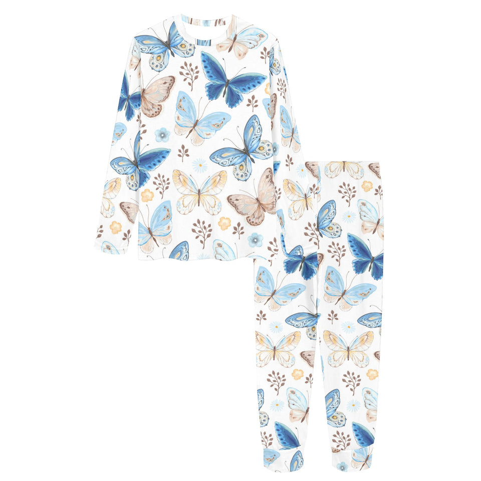 blue butterfly pattern Women's All Over Print Pajama Set