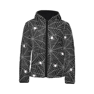 Spider web design pattern Black background white c Kids' Boys' Girls' Padded Hooded Jacket