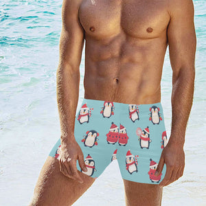 Cute penguin christmas design pattern Men's Swimming Trunks