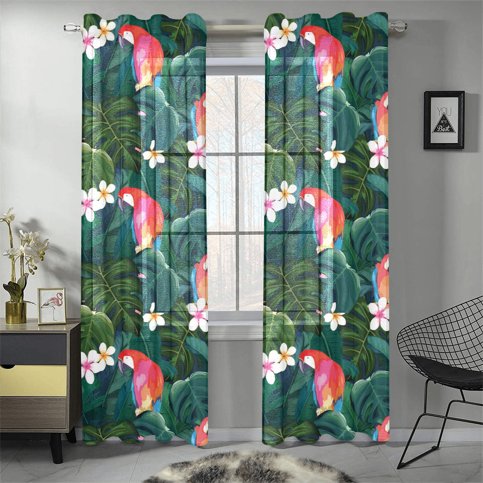 Parrot Palm tree leaves flower hibiscus pattern Gauze Curtain