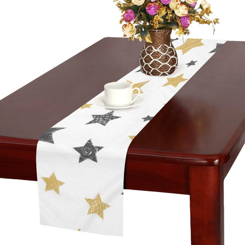 hand drawn gold black star pattern Table Runner