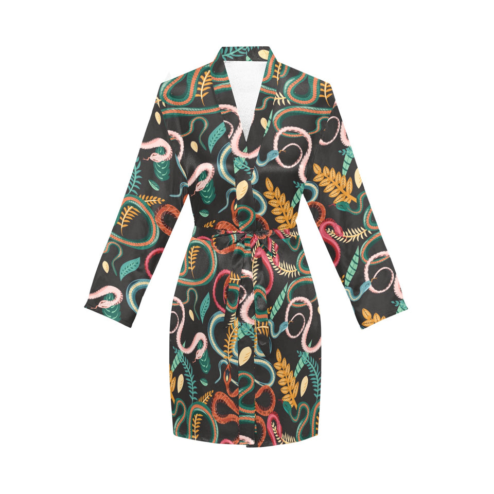 Colorful snake plant pattern Women's Long Sleeve Belted Night Robe