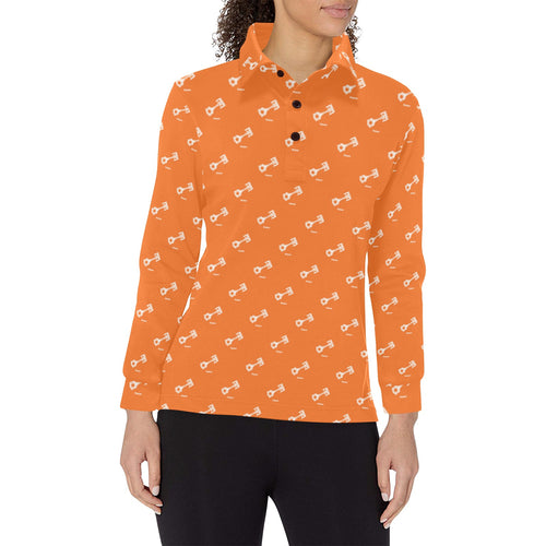 Engine Piston Orange Background Pattern Design 05 Women's Long Sleeve Polo Shirt