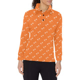 Engine Piston Orange Background Pattern Design 05 Women's Long Sleeve Polo Shirt